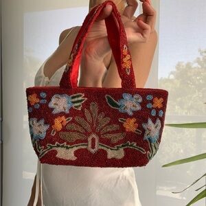 SWEE LO New York vibrant red flower designer little bag- purse, beaded handmade